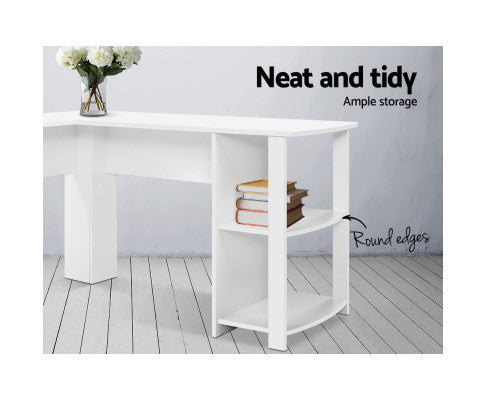 RAELIAN L-SHAPED COMPUTER DESK WITH 3 OPEN SHELVES - WHITE