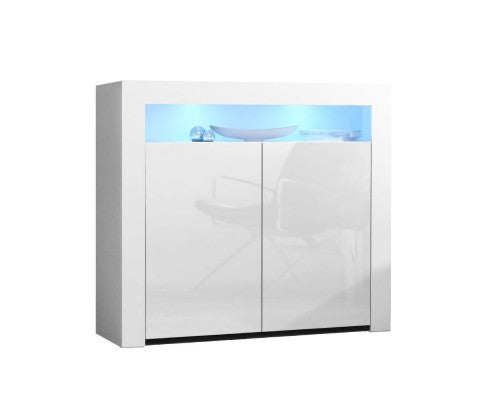 HAMILTON 2 DOOR SIDEBOARD CABINET WITH RGB LED - 980(H) x 1080(W) x 350(D) - HIGH GLOSS WHITE