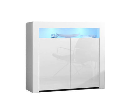 HAMILTON 2 DOOR SIDEBOARD CABINET WITH RGB LED - 980(H) x 1080(W) x 350(D) - HIGH GLOSS WHITE