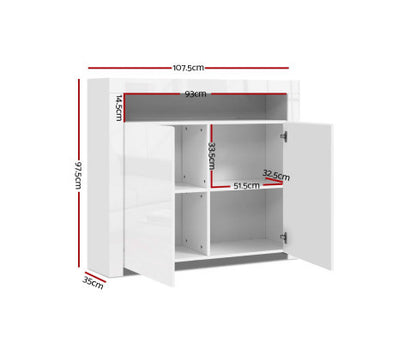 HAMILTON 2 DOOR SIDEBOARD CABINET WITH RGB LED - 980(H) x 1080(W) x 350(D) - HIGH GLOSS WHITE