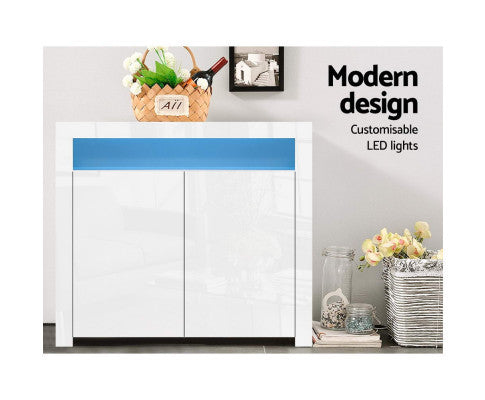 HAMILTON 2 DOOR SIDEBOARD CABINET WITH RGB LED - 980(H) x 1080(W) x 350(D) - HIGH GLOSS WHITE