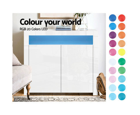 HAMILTON 2 DOOR SIDEBOARD CABINET WITH RGB LED - 980(H) x 1080(W) x 350(D) - HIGH GLOSS WHITE