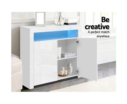 HAMILTON 2 DOOR SIDEBOARD CABINET WITH RGB LED - 980(H) x 1080(W) x 350(D) - HIGH GLOSS WHITE