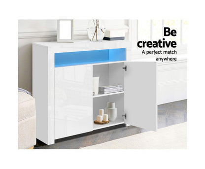 HAMILTON 2 DOOR SIDEBOARD CABINET WITH RGB LED - 980(H) x 1080(W) x 350(D) - HIGH GLOSS WHITE