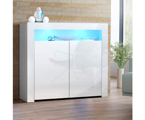 HAMILTON 2 DOOR SIDEBOARD CABINET WITH RGB LED - 980(H) x 1080(W) x 350(D) - HIGH GLOSS WHITE