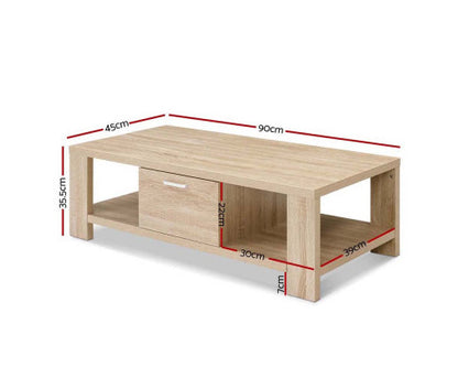 JOHNSON 2 SHELVES/ 1 DRAWER COFFEE TABLE - OAK