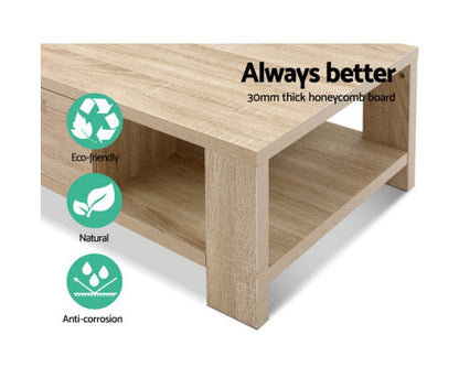 JOHNSON 2 SHELVES/ 1 DRAWER COFFEE TABLE - OAK