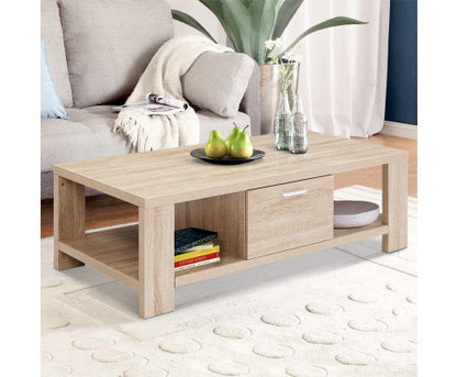 JOHNSON 2 SHELVES/ 1 DRAWER COFFEE TABLE - OAK