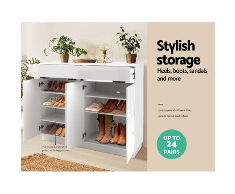 RYLAN SHOE STORAGE CABINET - HIGH GLOSS WHITE
