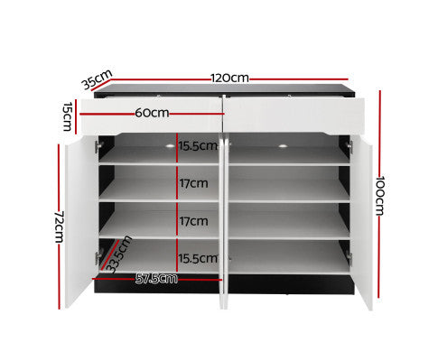 RYLAN SHOE STORAGE CABINET - HIGH GLOSS BLACK & WHITE