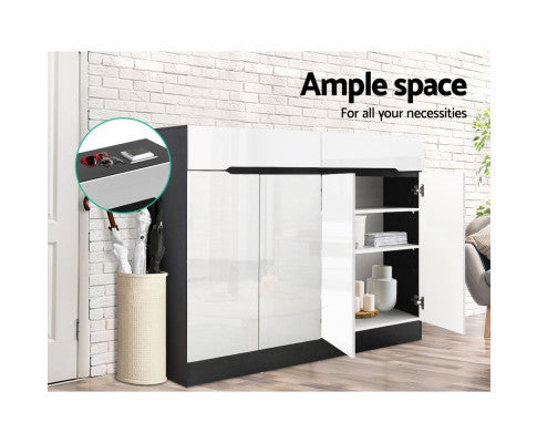 RYLAN SHOE STORAGE CABINET - HIGH GLOSS BLACK & WHITE