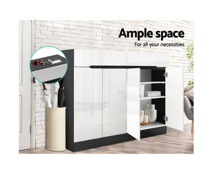 RYLAN SHOE STORAGE CABINET - HIGH GLOSS BLACK & WHITE