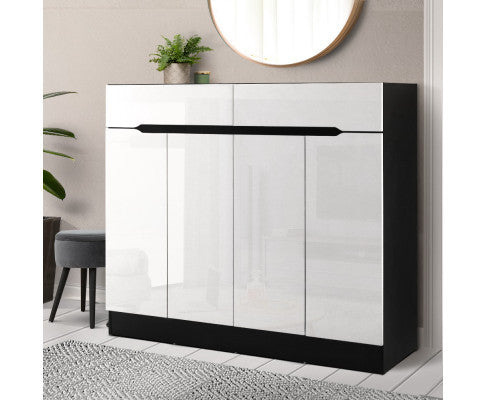 RYLAN SHOE STORAGE CABINET - HIGH GLOSS BLACK & WHITE