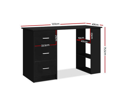 RAELIAN COMPUTER DESK WITH 3 DRAWERS - 1200(W) x 500(D) - BLACK