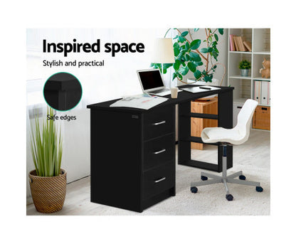 RAELIAN COMPUTER DESK WITH 3 DRAWERS - 1200(W) x 500(D) - BLACK