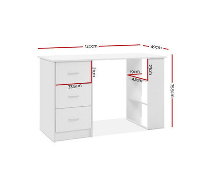 RAELIAN COMPUTER DESK WITH 3 DRAWERS - 1200(W)  x 500(D) - WHITE