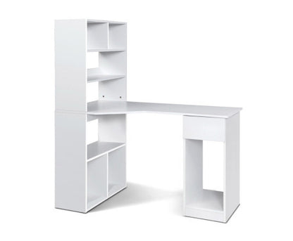 ORWELL COMPUTER DESK WITH CORNER SHELF - WHITE