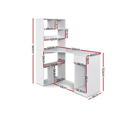 ORWELL COMPUTER DESK WITH CORNER SHELF - WHITE