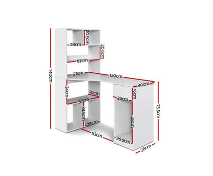ORWELL COMPUTER DESK WITH CORNER SHELF - WHITE