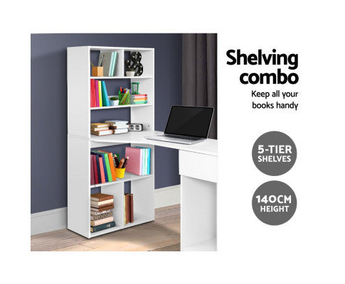 ORWELL COMPUTER DESK WITH CORNER SHELF - WHITE
