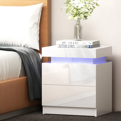 LEWIS 2 DRAWER BEDSIDE TABLE WITH RGB LED – HIGH GLOSS WHITE