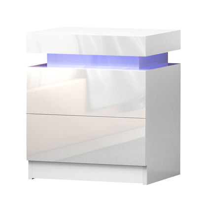 LEWIS 2 DRAWER BEDSIDE TABLE WITH RGB LED – HIGH GLOSS WHITE
