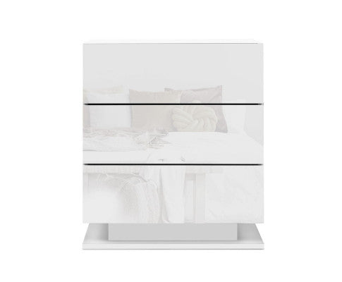 HAMILTON 3 DRAWER BEDSIDE TABLE WITH RGB LED LAMP - HIGH GLOSS WHITE