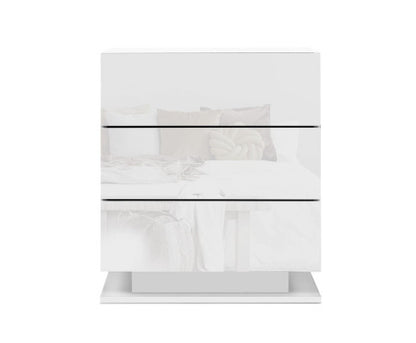 HAMILTON 3 DRAWER BEDSIDE TABLE WITH RGB LED LAMP - HIGH GLOSS WHITE