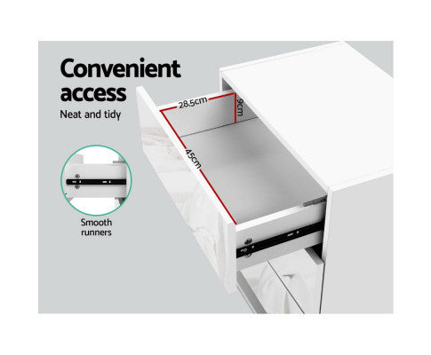 HAMILTON 3 DRAWER BEDSIDE TABLE WITH RGB LED LAMP - HIGH GLOSS WHITE