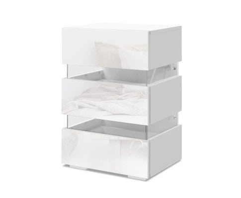 PYKE 3 DRAWER BEDSIDE TABLE WITH RGB LED LAMP - WHITE