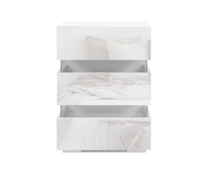 PYKE 3 DRAWER BEDSIDE TABLE WITH RGB LED LAMP - WHITE