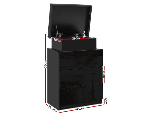 HAMILTON 3 DRAWER BEDSIDE TABLE WITH RGB LED - HIGH GLOSS BLACK