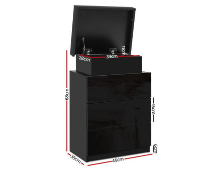HAMILTON 3 DRAWER BEDSIDE TABLE WITH RGB LED - HIGH GLOSS BLACK