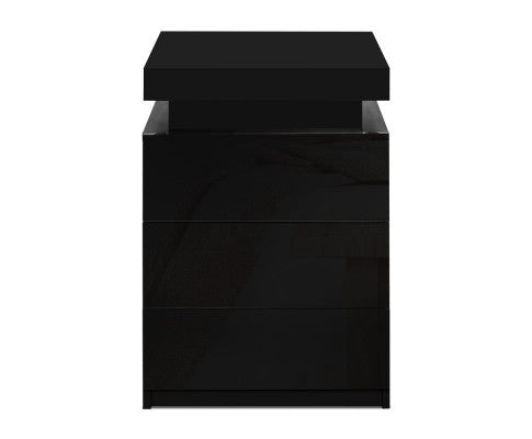 HAMILTON 3 DRAWER BEDSIDE TABLE WITH RGB LED - HIGH GLOSS BLACK
