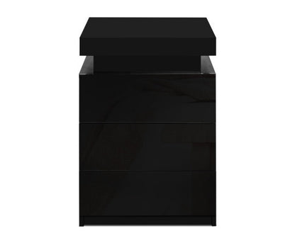 HAMILTON 3 DRAWER BEDSIDE TABLE WITH RGB LED - HIGH GLOSS BLACK