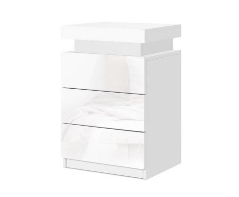 HAMILTON 3 DRAWER BEDSIDE TABLE WITH RGB LED - HIGH GLOSS WHITE