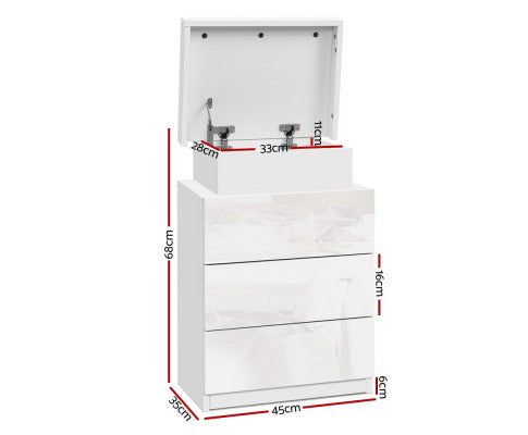 HAMILTON 3 DRAWER BEDSIDE TABLE WITH RGB LED - HIGH GLOSS WHITE