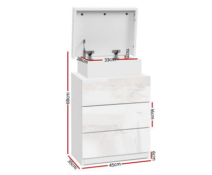 HAMILTON 3 DRAWER BEDSIDE TABLE WITH RGB LED - HIGH GLOSS WHITE