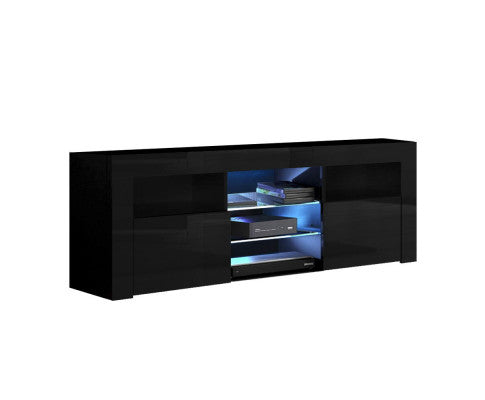 HAMILTON TV CABINET ENTERTAINMENT UNIT WITH RGB LED - 600(H) X 1600(W) X 350(D) - HIGH GLOSS BLACK
