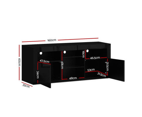 HAMILTON TV CABINET ENTERTAINMENT UNIT WITH RGB LED - 600(H) X 1600(W) X 350(D) - HIGH GLOSS BLACK