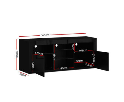 HAMILTON TV CABINET ENTERTAINMENT UNIT WITH RGB LED - 600(H) X 1600(W) X 350(D) - HIGH GLOSS BLACK