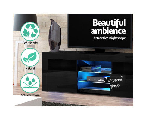 HAMILTON TV CABINET ENTERTAINMENT UNIT WITH RGB LED - 600(H) X 1600(W) X 350(D) - HIGH GLOSS BLACK