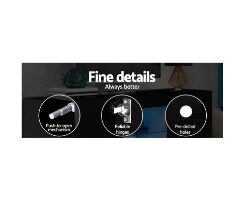 HAMILTON TV CABINET ENTERTAINMENT UNIT WITH RGB LED - 600(H) X 1600(W) X 350(D) - HIGH GLOSS BLACK