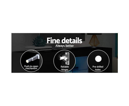 HAMILTON TV CABINET ENTERTAINMENT UNIT WITH RGB LED - 600(H) X 1600(W) X 350(D) - HIGH GLOSS BLACK