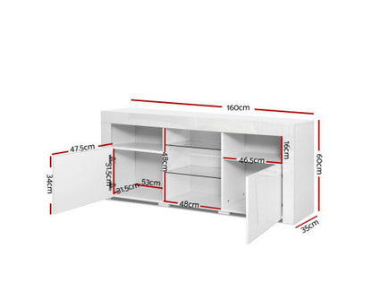 HAMILTON 2 DOOR / 5 COMPONANT SPACES TV ENTERTAINMENT UNIT WITH RGB LED - 600(H) x 1600(W) x 350(D) - HIGH GLOSS WHITE