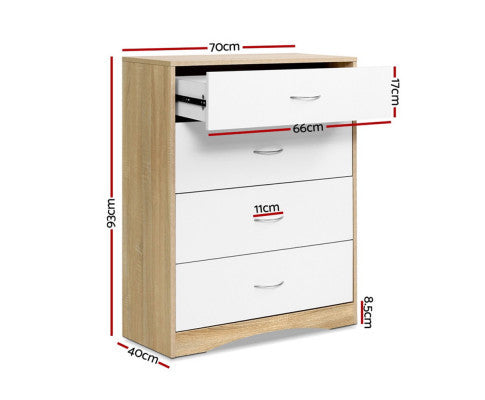 PYKE 4 DRAWER TALLBOY - WHITE & WOOD