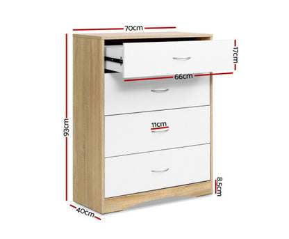 PYKE 4 DRAWER TALLBOY - WHITE & WOOD