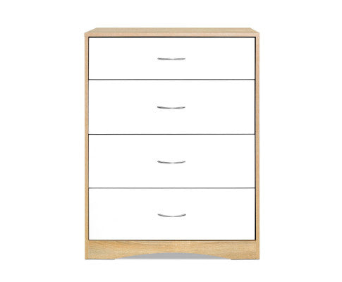PYKE 4 DRAWER TALLBOY - WHITE & WOOD