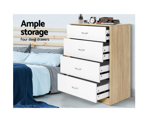 PYKE 4 DRAWER TALLBOY - WHITE & WOOD