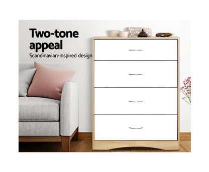 PYKE 4 DRAWER TALLBOY - WHITE & WOOD